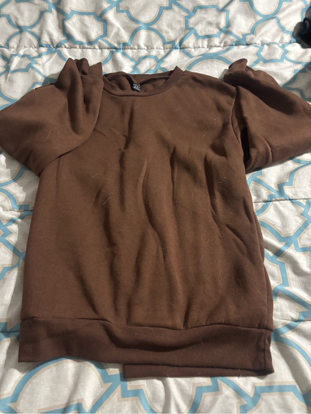SHEIN Brown Ribbed Crewneck Sweatshirt